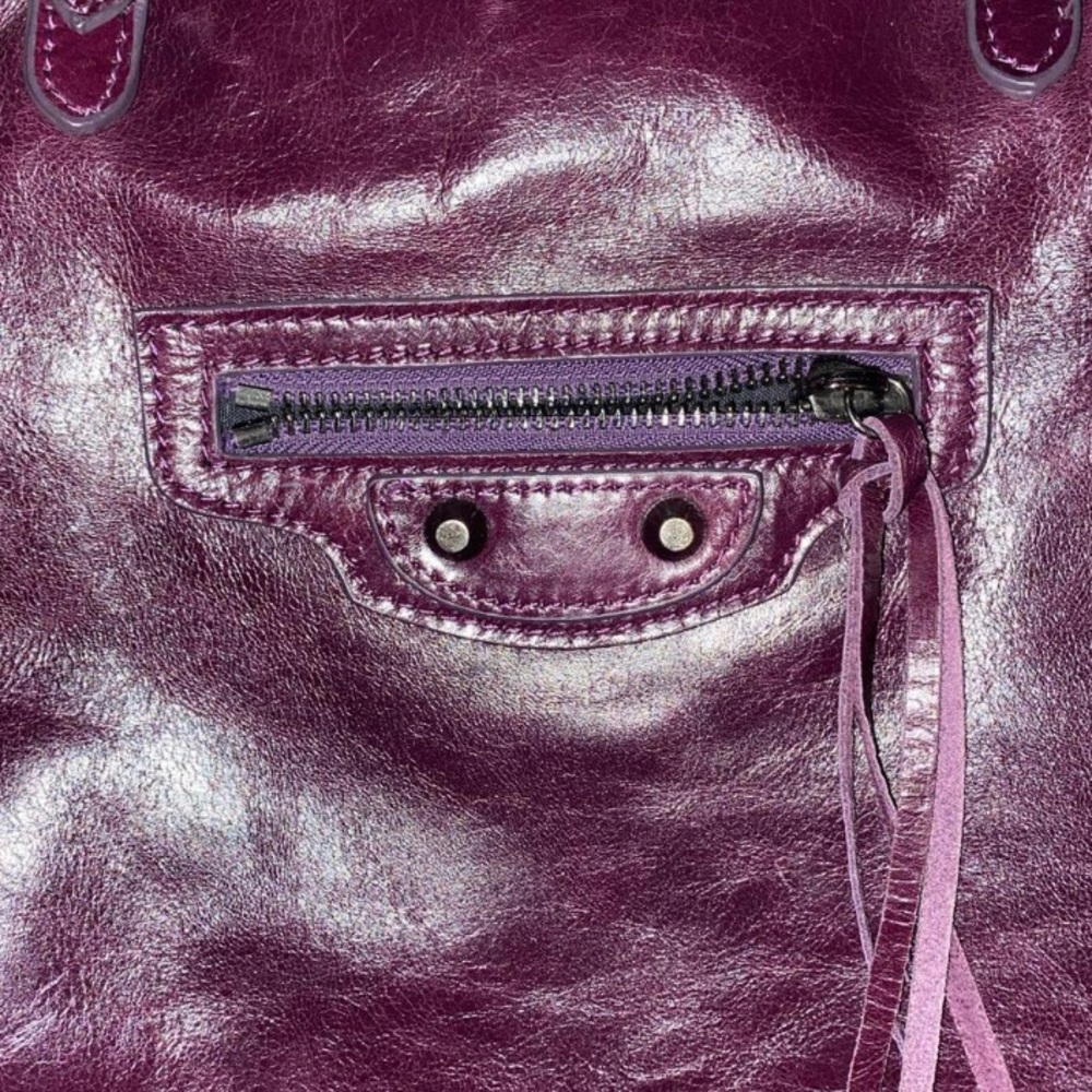 AUTH. BALENCIAGA Purple Papier Leather Large Tote Bag w Mirror RARE GORGEOUS! - Picture 4 of 5
